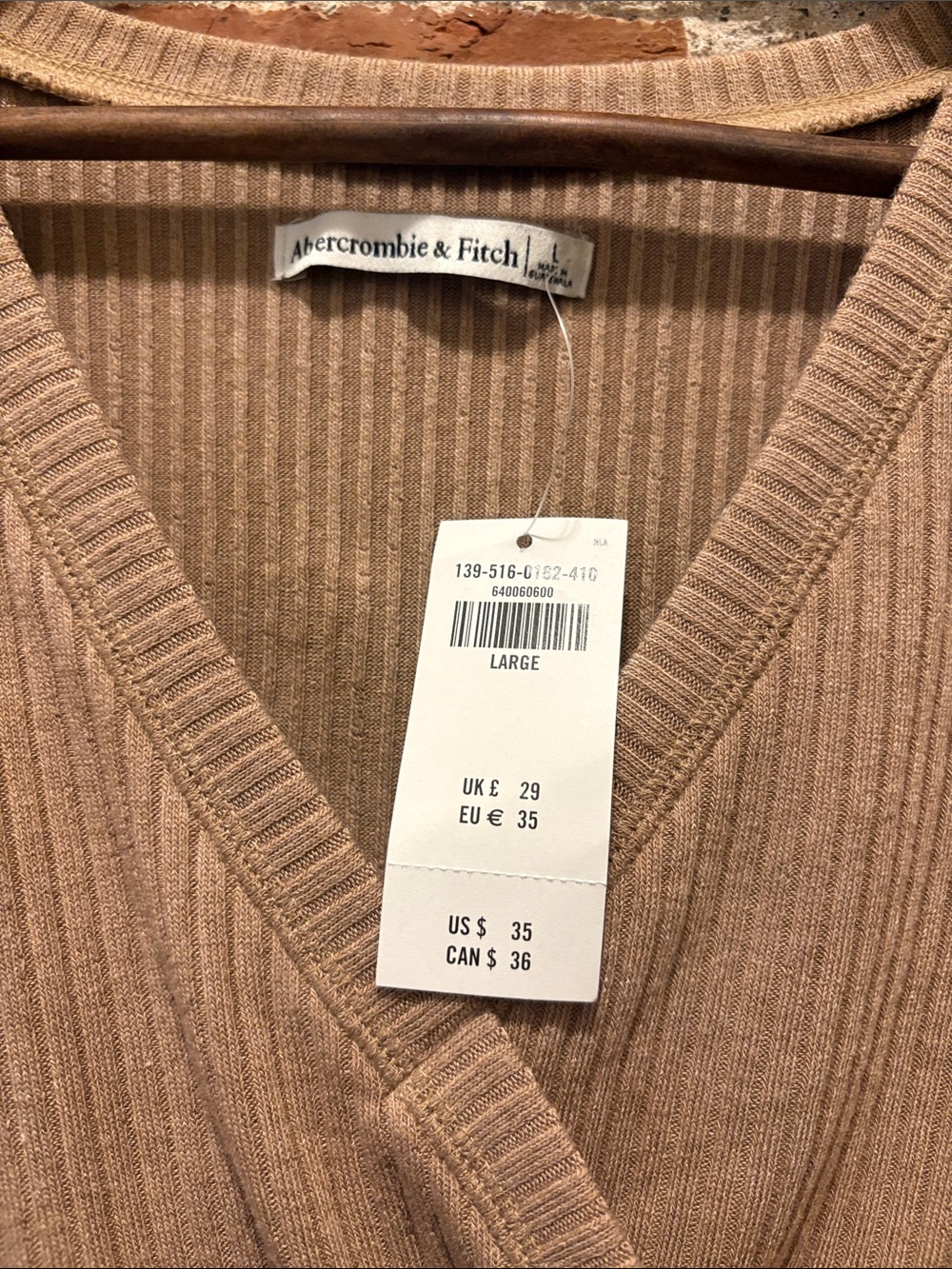 Abercrombie Wrap Rib-Knit Long Sleeve Top - Beige - Picture 3 of 4